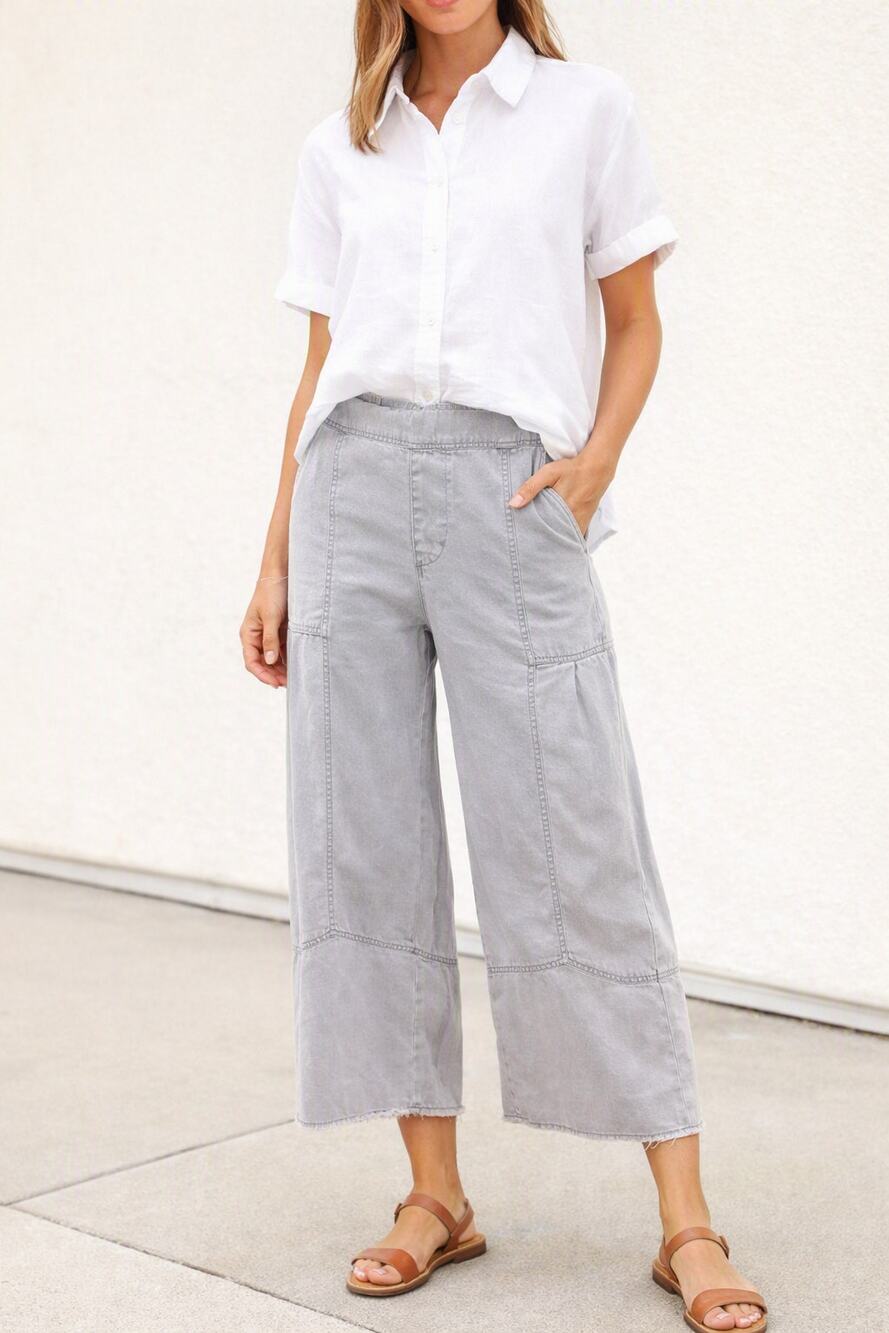 XCVI Pull-On Wide Leg Cropped Raw Edge Hem Pants Gray Size Large style 22128